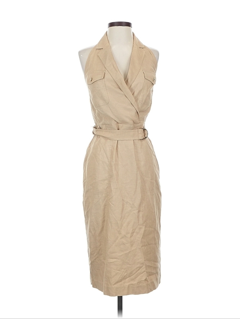 Belted Beige Midi Skirt